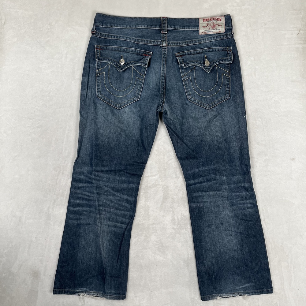True Religion Section Bootcut Jeans Mens 38x30 Blue Denim Distressed Med Wash